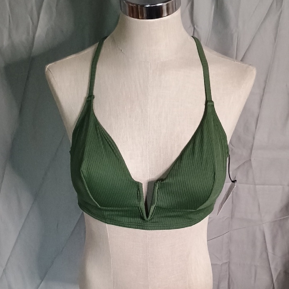 Shade & Shore Green Ribbed Bikini Top